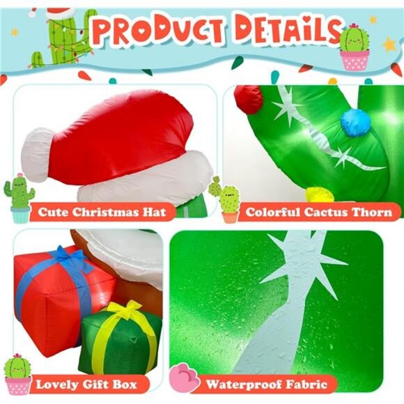 8FT Cactus Christmas Tree Inflatable, Christmas Inflatables Outdoor Decorations